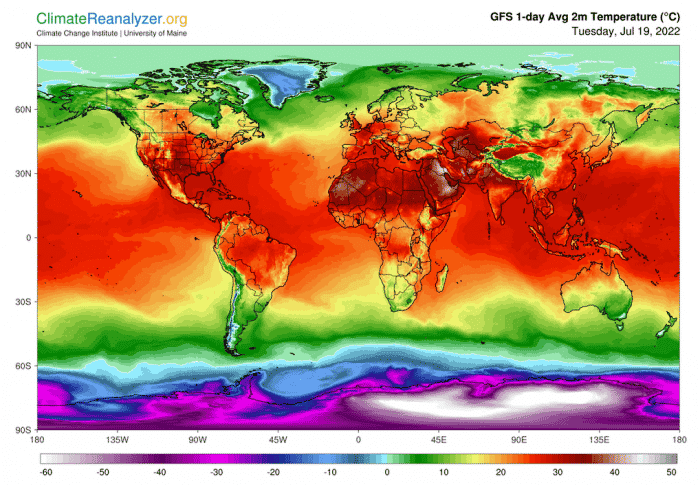heat map of the world on 19 July 2022